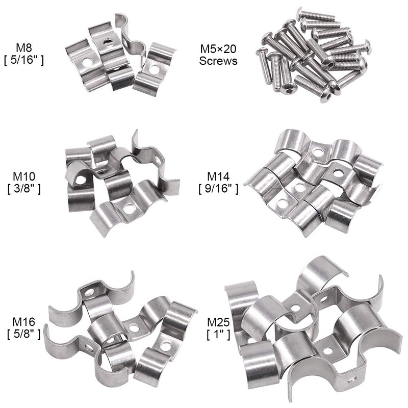 Glarks 50Pcs 5/16" 3/8" 1/2'' 5/8" 1" Stainless Steel Double