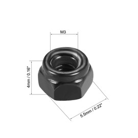 uxcell M3 x 0.5mm Nylon Insert Hex Lock Nuts, Carbon Steel Black Zinc Plated, Pack of 50