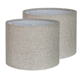 Kongkee Drum Lamp Shades Set of 2, Beige Linen Lamp Shade for Table Lamp, 13" Top x 13" Bottom x 10" High Fabric Large Lampshade (Deep-Beige)