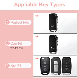 XUPEIXUN 3 Pcs Pink Car Accessories for Kia Cerato Ceed Forte NIRO Sorento Seltos Sportage Soul Telluride Key Fob Cover with Bling Keychain Cute Push to Start Stop Button Cover