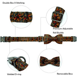 Lionheart glory Fall Dog Collar with Bowtie Butterfly Print Dog Collars Heavy Soft Adjustable Dog Collar for Small Dogs Male/Female Dog Bow Collar Pet Gift