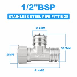 ERGAOBOY ERGAOBOY 1 Pcs 304 Stainless Steel 3 Way Right Flexible Movable Tee Connector, 1/2" Male BSP T-Fitting Union Nut Pipe for Sprayer, Angled Valve, Shower Arm
