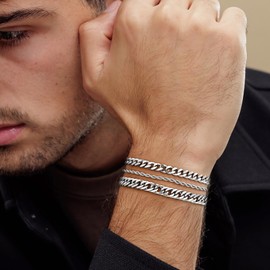 TINGN Men's Bracelet 316L Stainless Steel Bracelets Cuban Link Rope Figaro Chain Bracelet Set Jewellery Gift for Men Him Father Boyfriend Husband, Stainless Steel