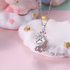 Ever Faith Unicorn Necklace for Girls, 925 Sterling Silver Pink CZ Lucky Unicorns Pendant Necklaces Birthday Gift Christmas Jewellery Gifts for Daughter Granddaughter