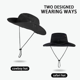 Sun Hats for Men Women Bucket Hat UPF 50+ UV Protection Boonie Hat for Safari Fishing Hiking Garden Beach Black