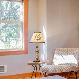 Meefad Lighthouse Table Lamp, Nautical Theme Night Light, Kids Bedside Lamp with Fabric Shade for Bedroom Office Nightstand