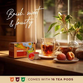 Gya Tea Co Peach Black Tea Pod (16 ct) - High Caffeinated Hot or Iced Tea with Fruity Sweet for Kickstart Your Day