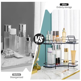 Seoneiro 2 Tier Corner Bathroom Counter Organizer, Cosmetic Skincare Organizer, Bathroom Countertop Perfume Tray Vanity Organizer, Kitchen Spice Corner Storage Shelf