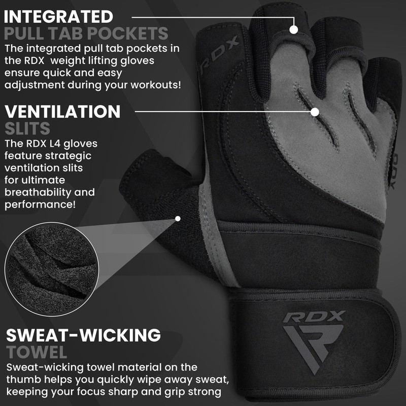 RDX Weight Lifting Gloves Leather Cowhide Gym Crossfit Workout Powerlifting