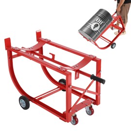 FiueStur 55 Gallon Drum Cradle 600lb Capacity Heavy Duty Movable Steel Drum Rack with Wheels and Retractable Drawbar for Round Oil Drums Workshop Garage