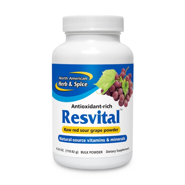 NORTH AMERICAN HERB & SPICE Resvital - 4.23 oz - Raw Red Sour Grape Powder - Source of Antioxidants, Resveratrol, Chromium, Vitamins & Minerals - Non-GMO - 24 Servings
