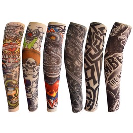 6pcs Temporary Tattoo Sleeve for Kids Boy Girls, Fake Slip on Arm Sunscreen Sleeves for Outdoor Sports Riding Cycling, A