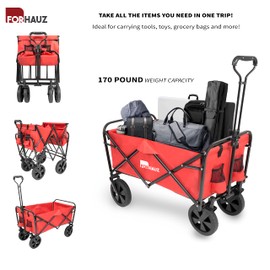 ForHauz Folding Collapsible Heavy Duty Wagon Cart with All-Terrain Wheels for Outdoor Utility, Beach, and Garden, Red