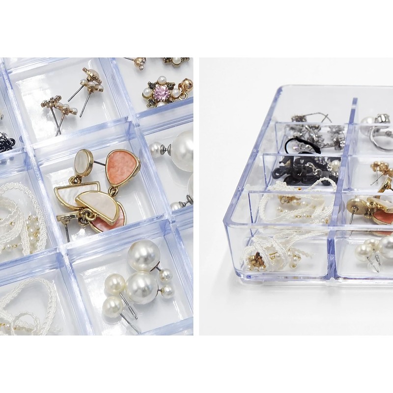carrotez Small Stackable Jewelry Organizer Tray, 16 Grid, Clear Plastic
