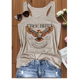 Country Concert Tank Top for Women Free Bird Graphics Tees Vintage Rock Band Concert Outfit Summer Racerback Tank Tops(Free Bird2/Khaki,M)