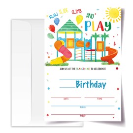 ANYEMW Playground Birthday Invitation Cards with Envelopes Pack of 20 (4"x6"), Party Invitations for Boys, Girls, Kids, Teens, ‘Run Slide Climb And Play’ Park Party Favors Decor and Supplies.(29)