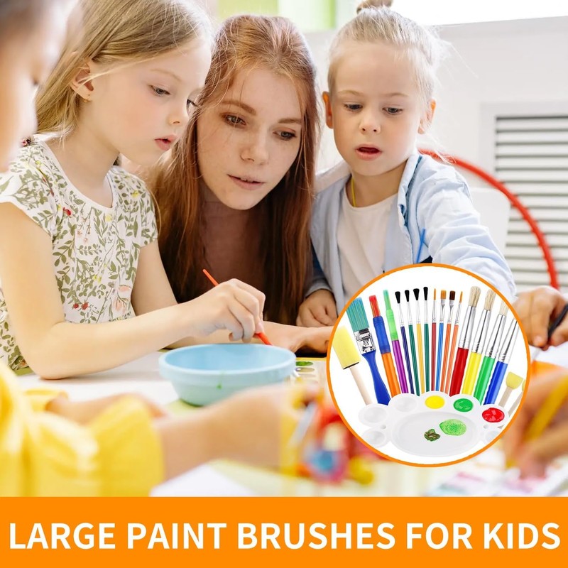 26-Piece Colorful Kids Paint Brush Set with Palette for Creative
