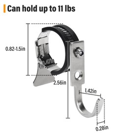 DOVORSY Tube Rod Hooks,Stainless Steel Adjustable J Hook, for 0.83"-1.5" in (21-38mm) Inner Dia Adjustable Rod,Bathroom Wardrobe Pipe Hanger,Large Square Hooks (2 Pack)