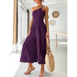 ANRABESS Women's Summer Straps One Shoulder Pleated High Waist Casual Wide Leg Jumpsuit Romper with Pockets 502zise-L