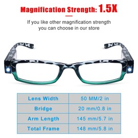 DuanMei Reading Glasses with Light Bright LED Readers Lighted Magnifier Nighttime Reader