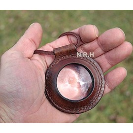 Nautical Replica Hub Magnifying Lens with Leather Holder Leather Rimmed Magnifying Glass Lens Necklace