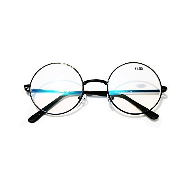 V.W.E. Unisex Round Metal Reading Glasses With Anti Reflective Coating and Spring Hinges (Black, 2.75)