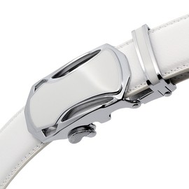 3ZHIYI Men's Adjustable Leather Ratchet Belt Automatic Buckle, white, 35mm Wide, 120CM (fit waist 37inch-43inch), White-c01