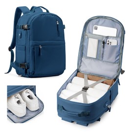 Cypak Lightweight Travel Backpack for Women Men Mochila de Viaje Luggage Backpack with USB Charging Port & Shoe Pouch Airline Approved Personal Item Travel Bag Waterproof Utility Backpack(Blue)