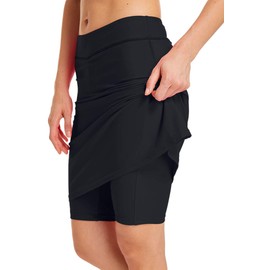 Micosuza Womens Skirted Swim Short Sun Protective UPF 50+ Swimming Bottom with Attached Skirt Black