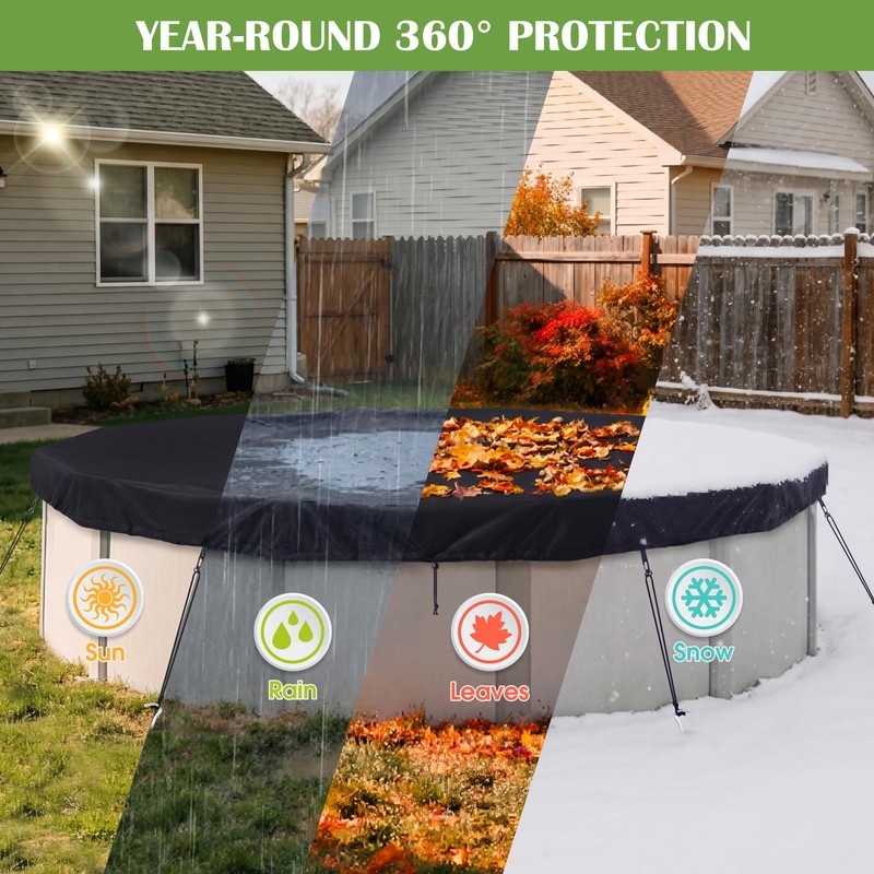 Aodaer 12FT Pool Cover for Above Ground Pools 420D Heavy