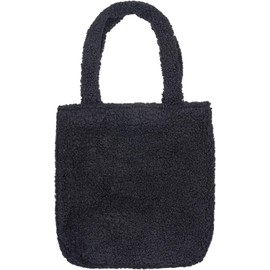 styleBREAKER 02012402 Women's Teddy Fur Bag with Long Wide Handles, Shoulder Bag, Knitted Look, Plain, black