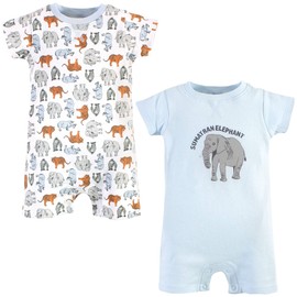 Touched by Nature Unisex Baby Organic Cotton Rompers, Endangered Elephant, 6-9 Months