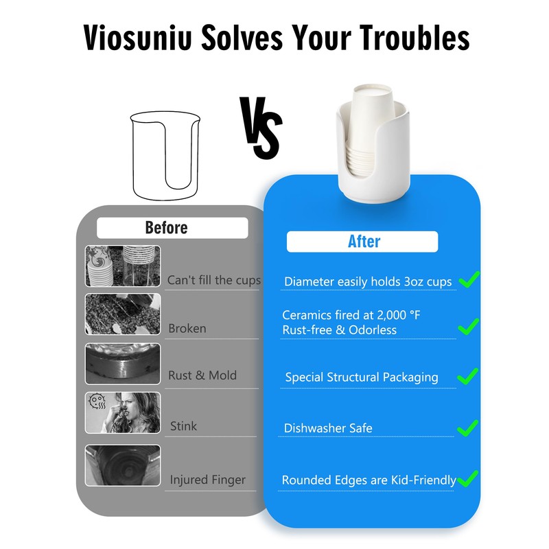 Viosuniu 3 oz Original Ceramic Bathroom Cup Dispenser with 5