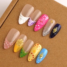 Tesytto Handmade Press-On Nails 10PCS - Trendy Almond French Tips, Reusable & Salon-Quality, Quick Application (Summer Dopamine Glow, Medium)