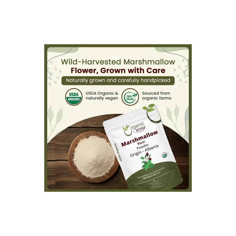 Organic Way Polvo Raíz Malvavisco Orgánico 2oz Té Herbal