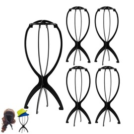 5Pack Wig Stand, Portable Wig Head Stands Collapsible Wig Holders for All Wigs and Hats (Black,13.8in）