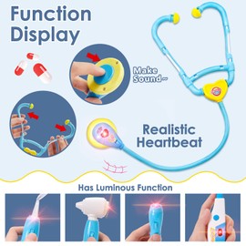 Buyger 16 Pcs Kids Childs Toy Doctor Sets, Role Play Toys for 3 Year Old Boys, with Lights and Sounds, Gift, Blue