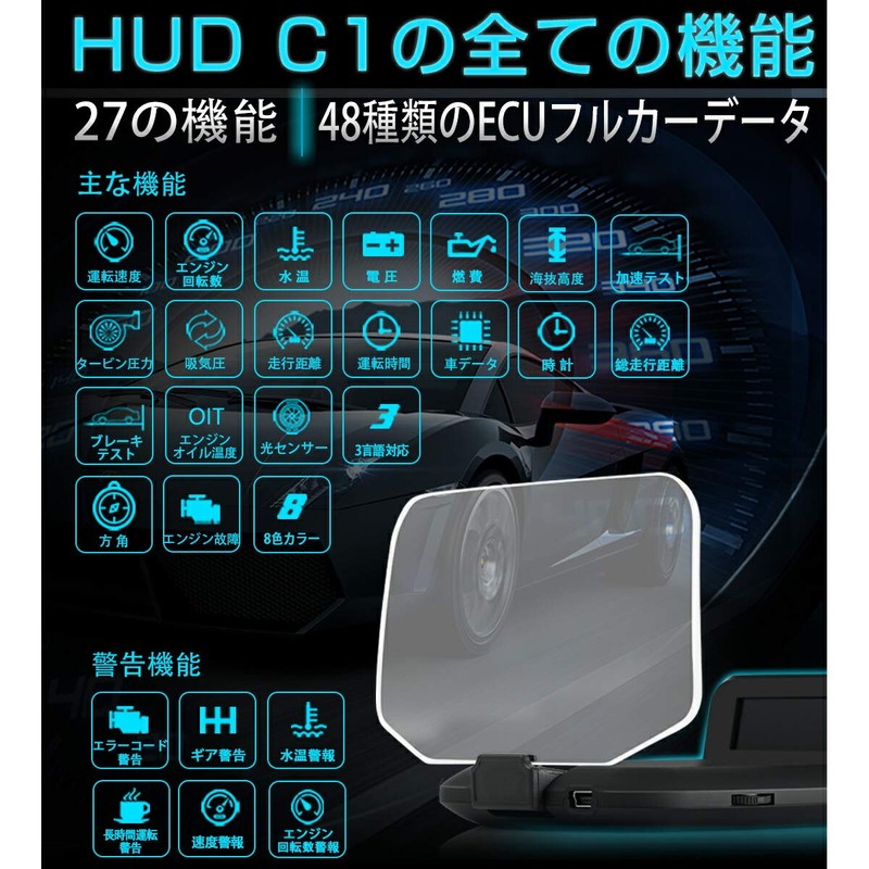 .B "C1-OBDGPS" HUD Head-up Display C1 OBD2+GPS 27+48 Full Car