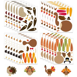XJF Thanksgiving Party Games for Kids, 24pcs Make a Turkey Stickers,Thanksgiving Stickers for Boys Girls Turkey Games Crafts Party Favors