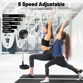 Dhenrio Portable Oscillating Pedestal Fan with Romote, 4 Speed 120° Telescopic Rotation Foldable Standing Collapsible Fans, 7200Mah Rechargeable, Quiet Timer DeskFan for Travel Outdoor Home, Black