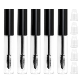 10ml Refillable Mascara Wand Tubes Set of 5 – Eyelash Cream & Eyeliner Containers with 5 Rubber Inserts, Clear Round Cosmetic Bottles