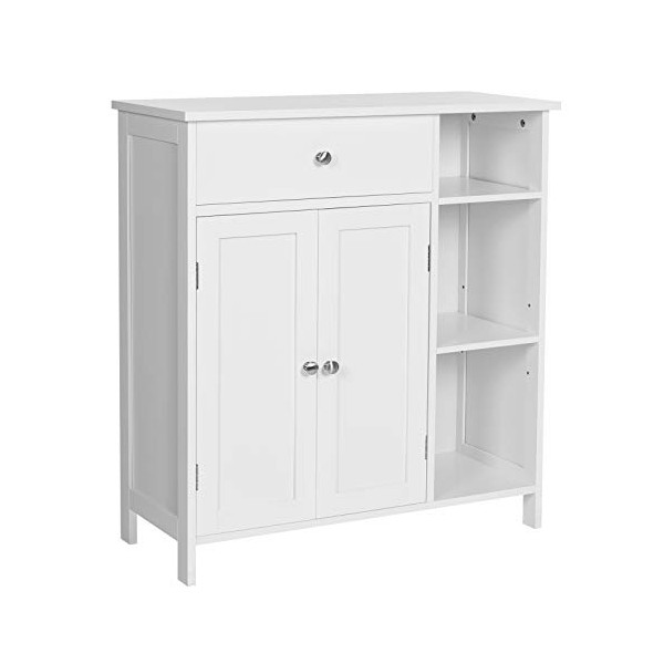 VASAGLE Bathroom Cabinet Floor Cabinet, Freestanding Storage Cabinet with Drawer, 3 Open Compartments, Adjustable Shelves, 29.5 x 11.8 x 31.5 Inches, Scandinavian Style, Matte White UBBC142W01