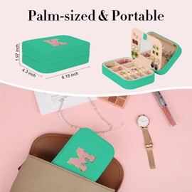TopPerfekt Travel Jewelry Case, Jewelry Box with Mirror, Jewelry Organizer Bridal Shower Gifts to Her, Earring Storage Travel Case, Trendy Gift for Women and Girls, Girlfriend-Letter M, Green