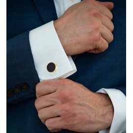 Jonwo Sparkling Blue Goldstone Cufflinks for Men In Gift Box Silver Gold Plated Sandstone Men Cufflinks for Wedding Tuxedo Shirt Party Anniversary (14K Gold Plated Cufflinks)