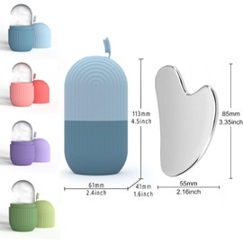 Juego de herramientas de masaje facial de dos piezas: Set de rodillo de silicona y raspador de acero inoxidable con bolsa de almacenamiento, herramienta de compresa fría facial reutilizable. (azul)