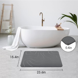 ZIKIBL Stone Bath Mat Diatomaceous Earth Shower Mat Non-Slip Super Absorbent Diatomite Stone Mats for Bathroom Floor Quick-Drying Easy to Clean (24''*16'' Grey)