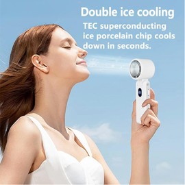 Portable Foldable Handheld Fan -Rechargeable Personal Desk Fan with Ice, High speed, 100-level Speed Adjustable Mini Cooler for Office/Camping/Travel Pocket Fan (white)