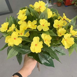 Lopkey 7 Branches Artificial Impatiens Bouquet Flower Patio Lawn Garden Wedding Photo Decor (2Pcs),Yellow