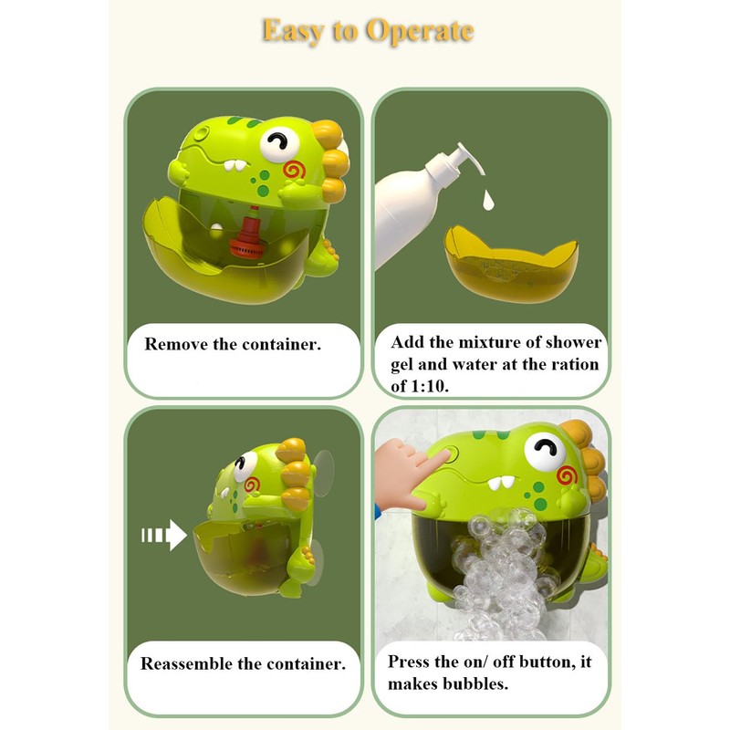 NEXTAKE Dinosaur Bathtub Bubble Maker Toy, Dino Tub Bubble Blower