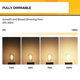 Hizashi LED Edison Bulbs, 4W, Equivalent 40W, Dimmable E26 LED Bulb, 3000K Soft White, 95+ CRI 450 Lumens, ST19 Vintage Light Bulbs, Clear Glass, Pack of 6